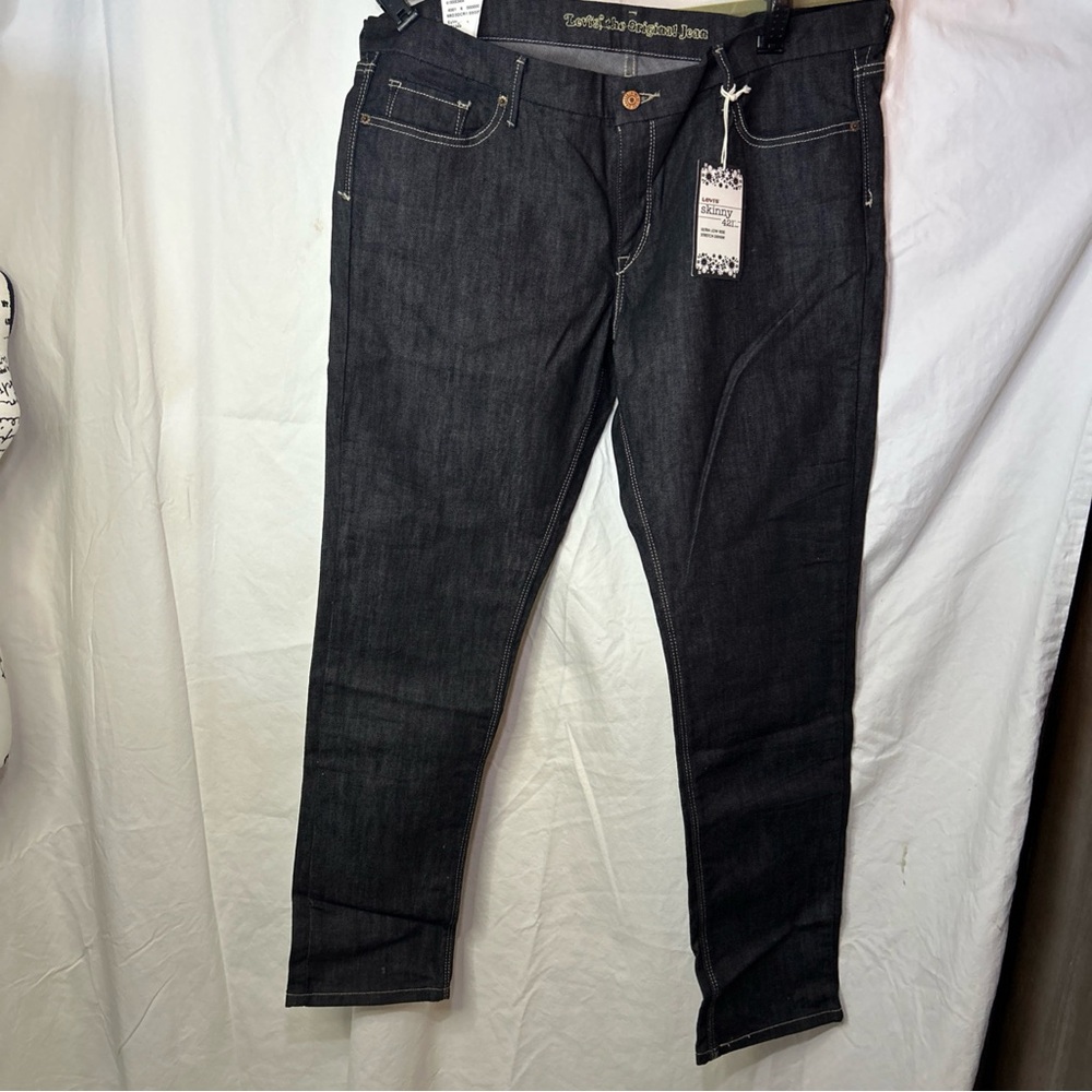 Vtg Levi's Skinny 421 Jeans Juniors-15 Short Blue Wash Ultra Low Rise  Stretch